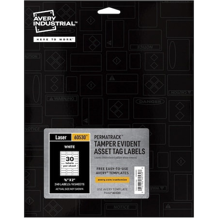 Avery PermaTrack Tamper-Evident Asset Tag Labels, 2" W, White, Rectangle, 5 PK AVE60530